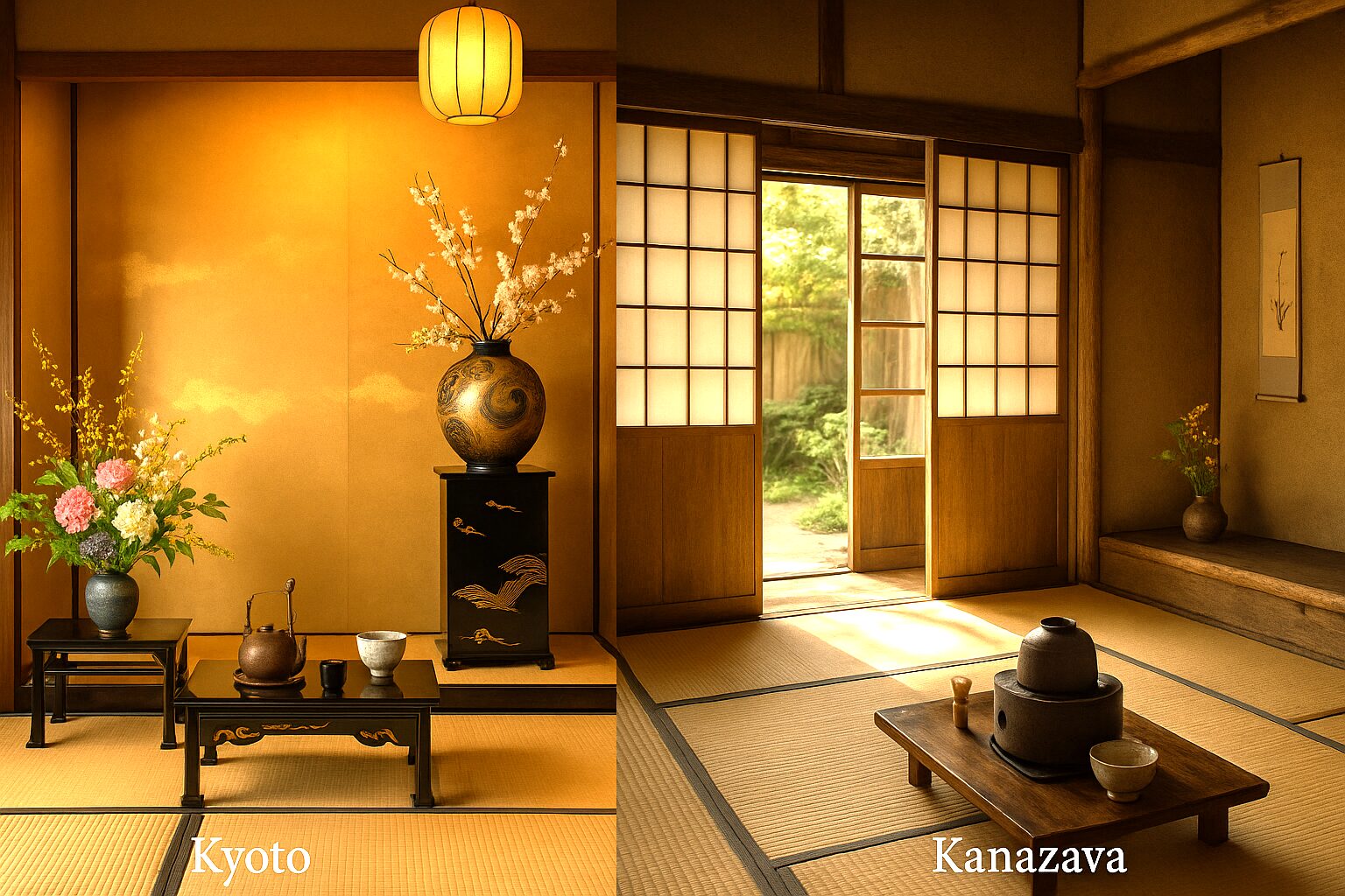 Comparison of tea houses in Kyoto and Kanazawa.
